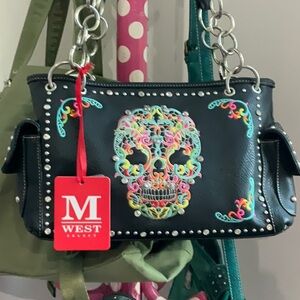 Montana West Black Sugar Skull Shoulder Bag